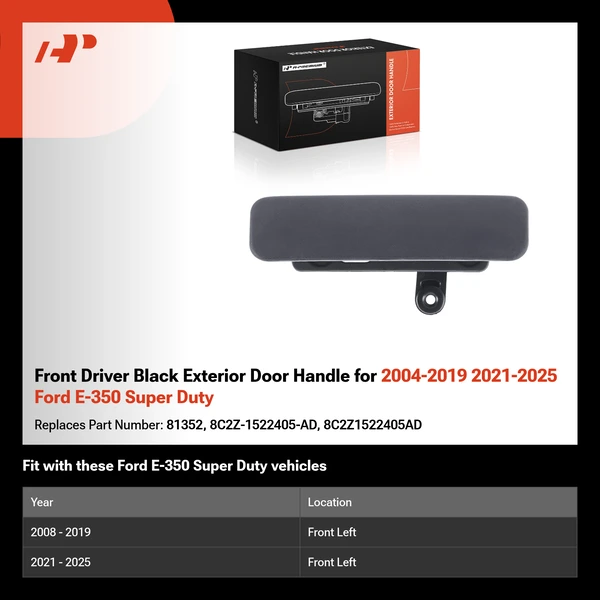 Front Driver Black Exterior Door Handle for 2004-2019 2021-2025 Ford E-350 Super Duty