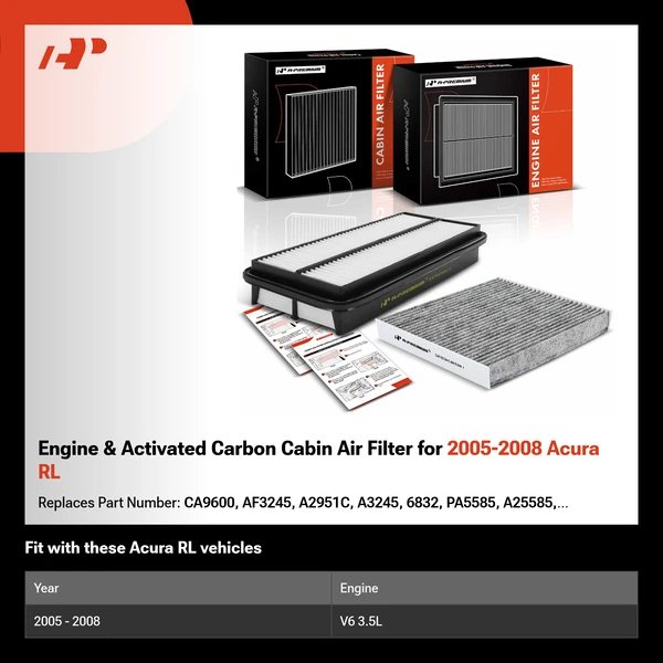 Engine & Activated Carbon Cabin Air Filter for 2005-2008 Acura RL