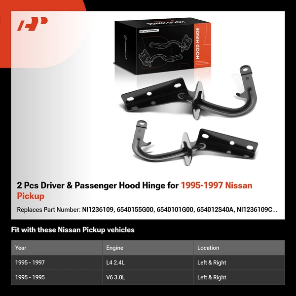 2 Pcs Driver & Passenger Hood Hinge for 1995-1997 Nissan Pickup