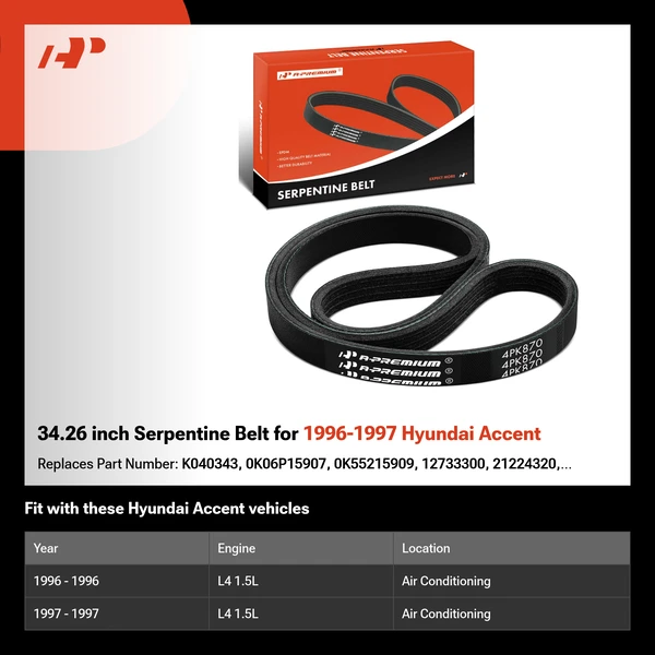 34.26 inch Serpentine Belt for 1996-1997 Hyundai Accent