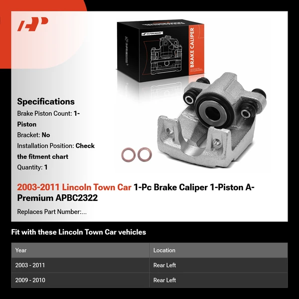 2003-2011 Lincoln Town Car 1-Pc Brake Caliper 1-Piston A-Premium APBC2322
