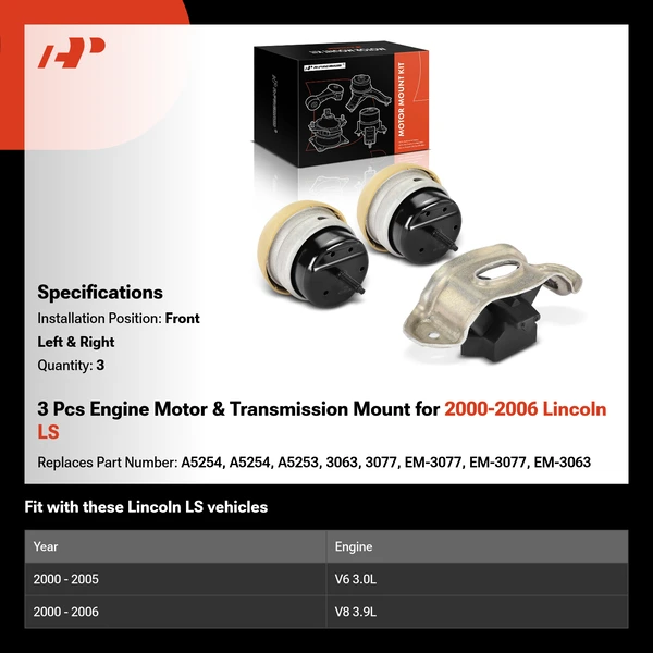 3 Pcs Engine Motor & Transmission Mount for 2000-2006 Lincoln LS