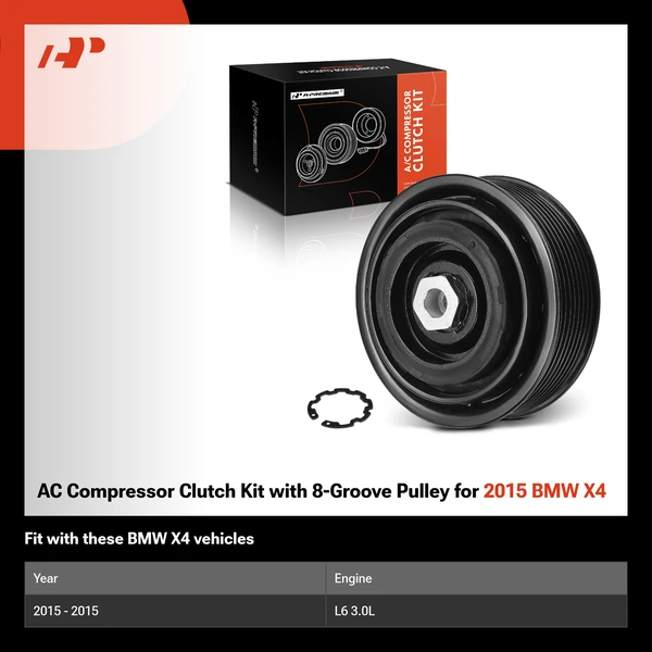 AC Compressor Clutch Kit with 8-Groove Pulley for 2015 BMW X4