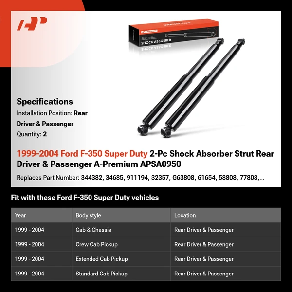 1999-2004 Ford F-350 Super Duty 2-Pc Shock Absorber Strut Rear Driver & Passenger A-Premium APSA0950