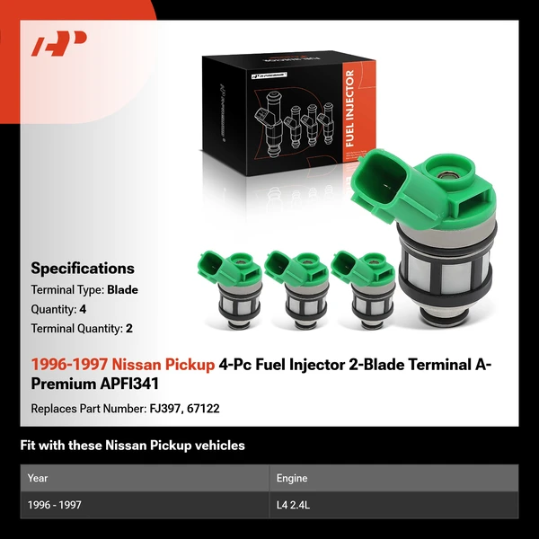 1996-1997 Nissan Pickup 4-Pc Fuel Injector 2-Blade Terminal A-Premium APFI341