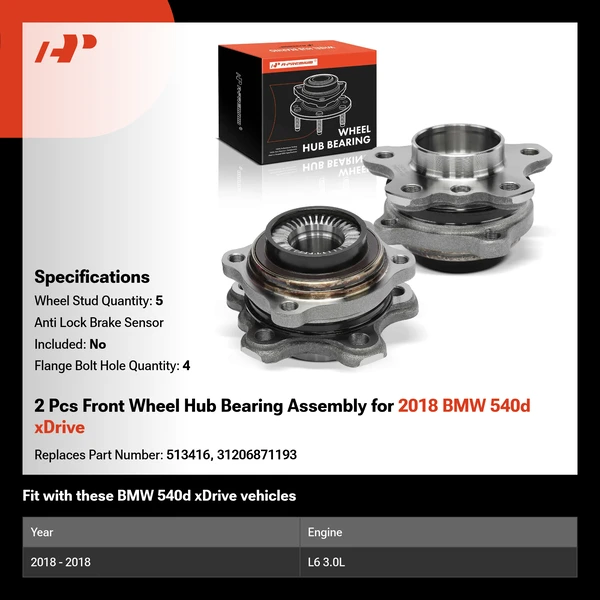 2 Pcs Front Wheel Hub Bearing Assembly for 2018 BMW 540d xDrive