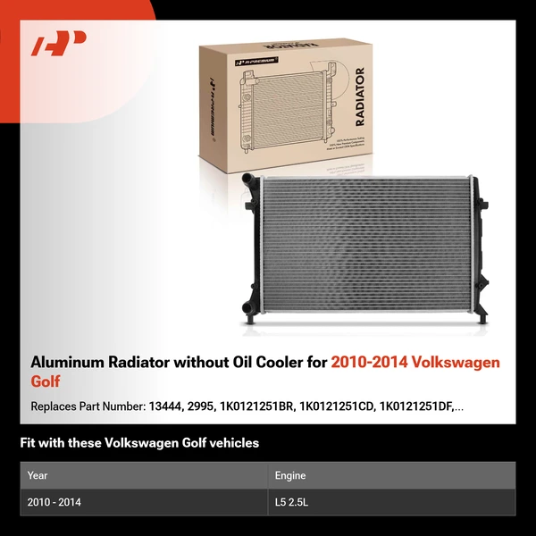 Aluminum Radiator without Oil Cooler for 2010-2014 Volkswagen Golf