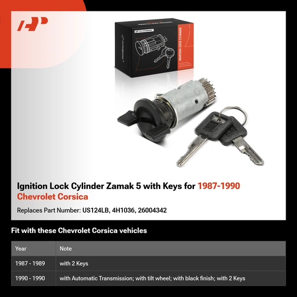 Ignition Lock Cylinder Zamak 5 with Keys for 1987-1990 Chevrolet Corsica