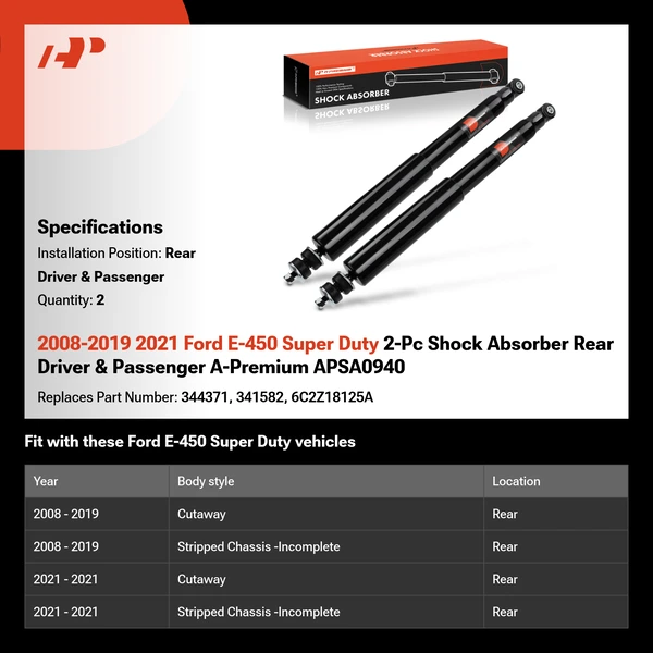 2008-2019 2021 Ford E-450 Super Duty 2-Pc Shock Absorber Rear Driver & Passenger A-Premium APSA0940