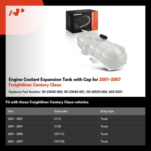 Engine Coolant Expansion Tank with Cap for 2001-2007 Freightliner Century Class