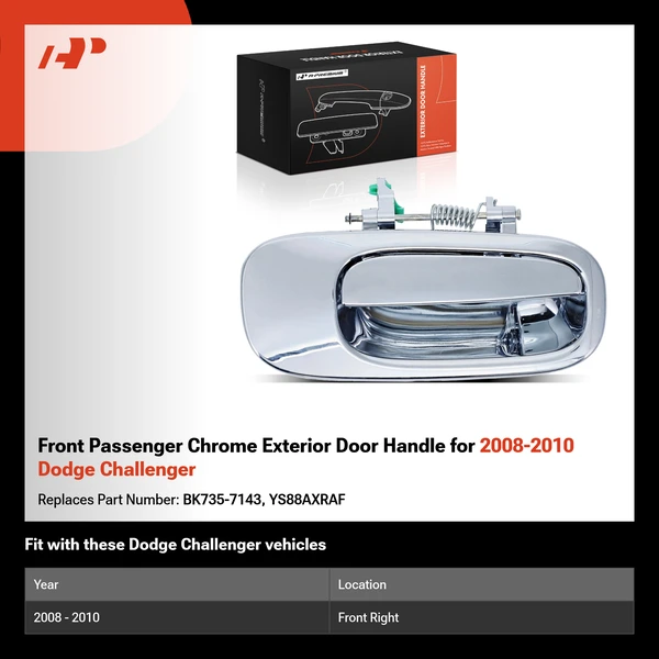 Front Passenger Chrome Exterior Door Handle for 2008-2010 Dodge Challenger