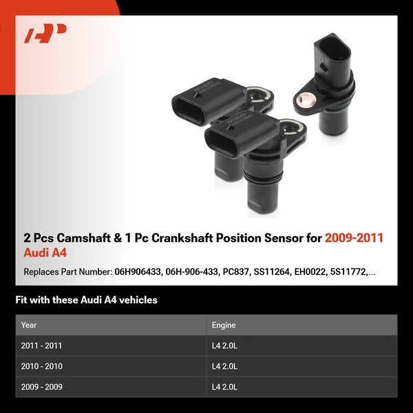 2 Pcs Camshaft & 1 Pc Crankshaft Position Sensor for 2009-2011 Audi A4
