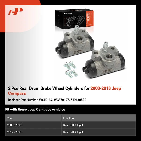 2 Pcs Rear Drum Brake Wheel Cylinders for 2008-2018 Jeep Compass
