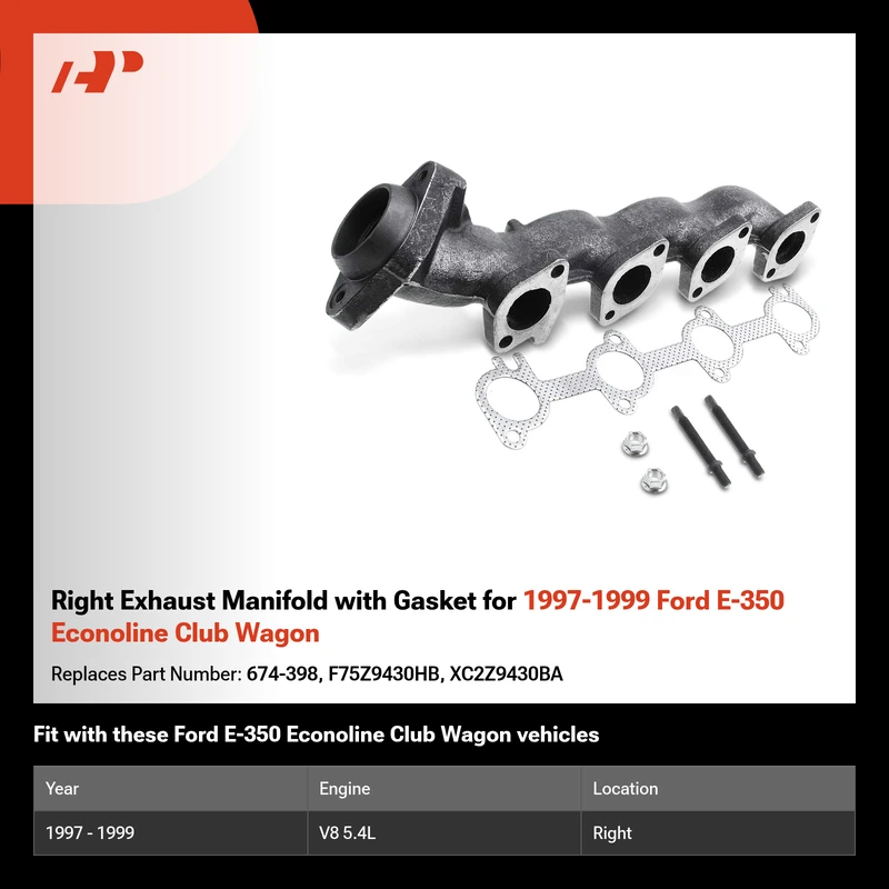 Right Exhaust Manifold with Gasket for 1997-1999 Ford E-350 Econoline Club Wagon