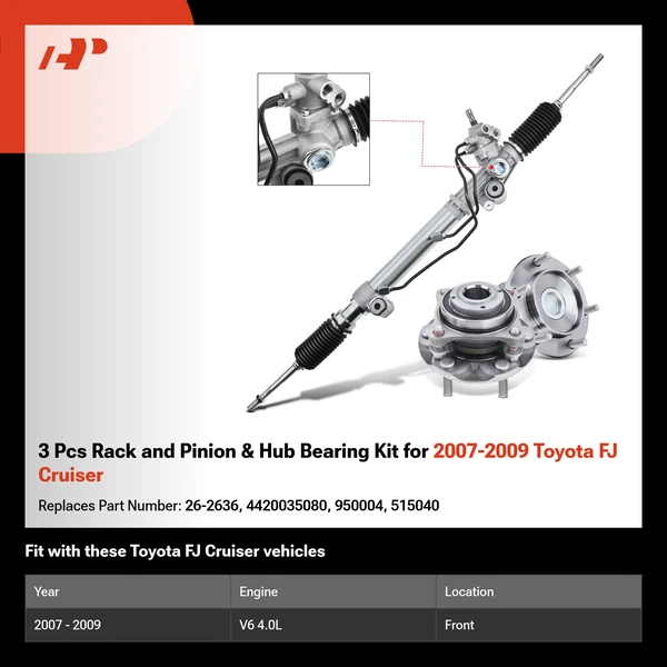 3 Pcs Rack and Pinion & Hub Bearing Kit for 2007-2009 Toyota FJ Cruiser