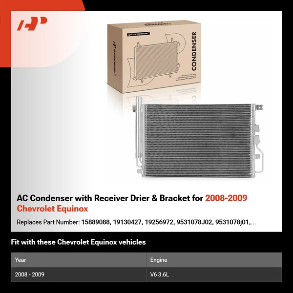 AC Condenser with Receiver Drier & Bracket for 2008-2009 Chevrolet Equinox