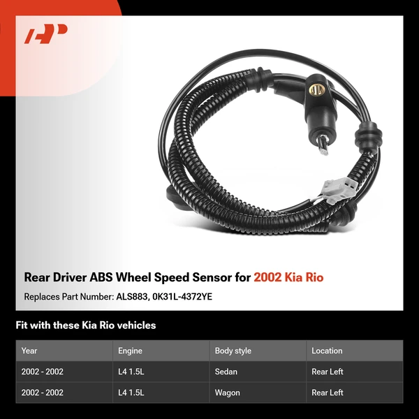 Rear Driver ABS Wheel Speed Sensor for 2002 Kia Rio