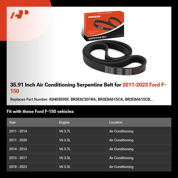 35.91 Inch Air Conditioning Serpentine Belt for 2011-2023 Ford F-150