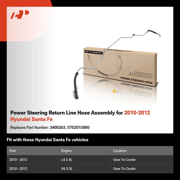 Power Steering Return Line Hose Assembly for 2010-2012 Hyundai Santa Fe