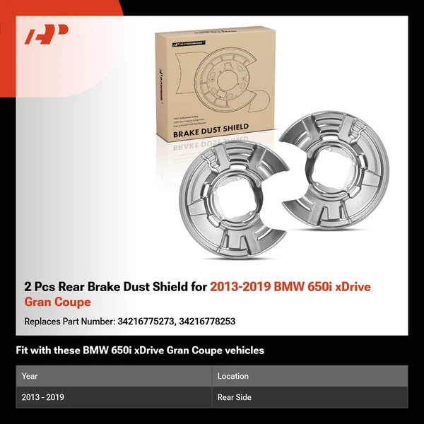 2 Pcs Rear Brake Dust Shield for 2013-2019 BMW 650i xDrive Gran Coupe