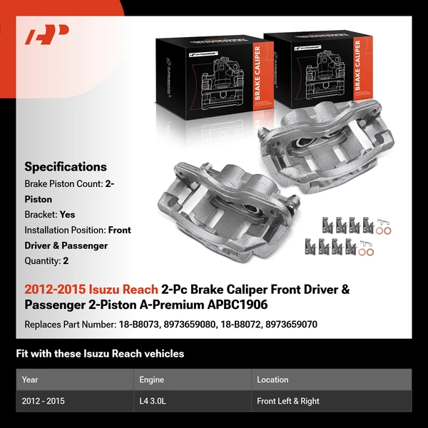 2012-2015 Isuzu Reach 2-Pc Brake Caliper Front Driver & Passenger 2-Piston A-Premium APBC1906