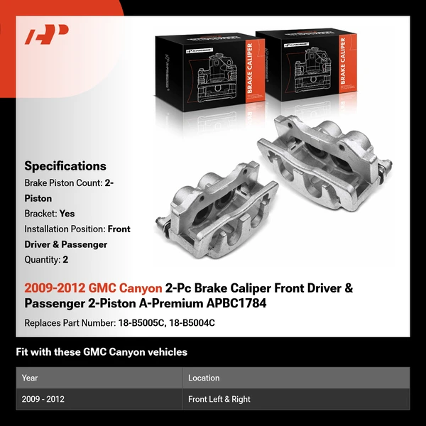 2009-2012 GMC Canyon 2-Pc Brake Caliper Front Driver & Passenger 2-Piston A-Premium APBC1784