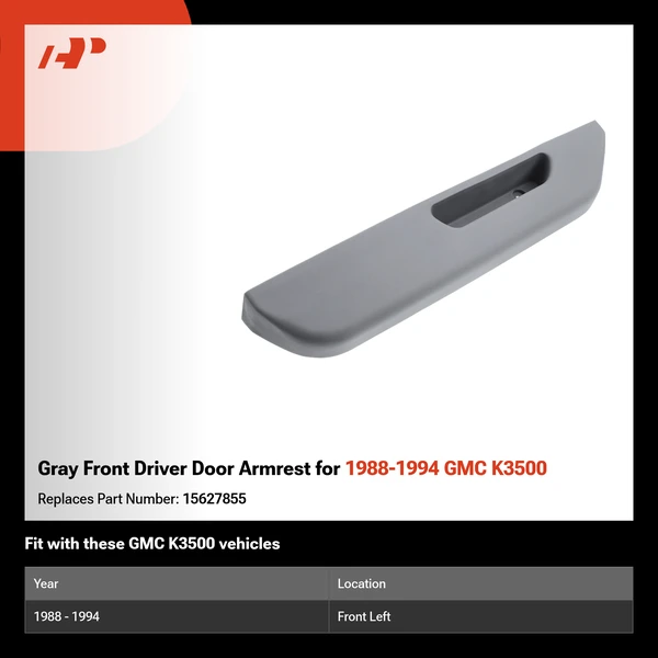 Gray Front Driver Door Armrest for 1988-1994 GMC K3500
