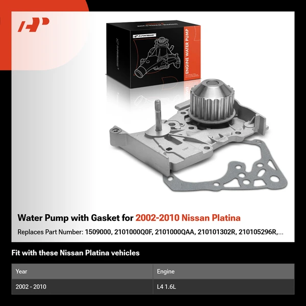 Water Pump with Gasket for 2002-2010 Nissan Platina