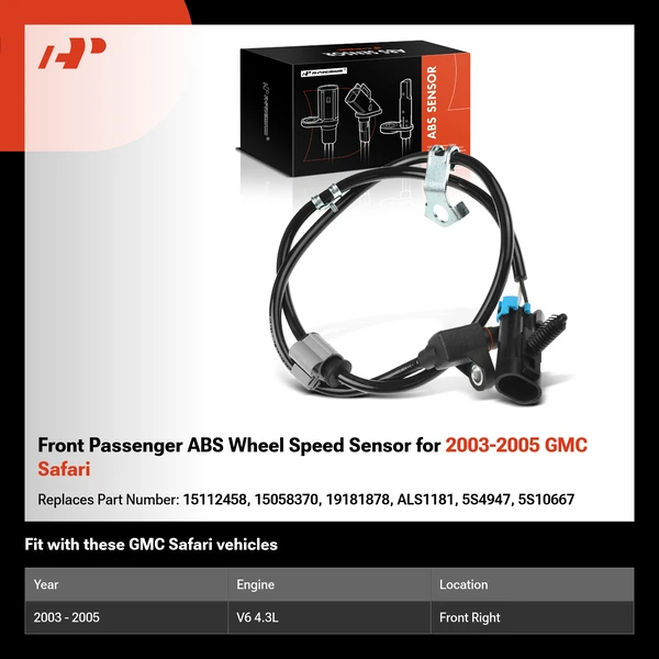 Front Passenger ABS Wheel Speed Sensor for 2003-2005 GMC Safari