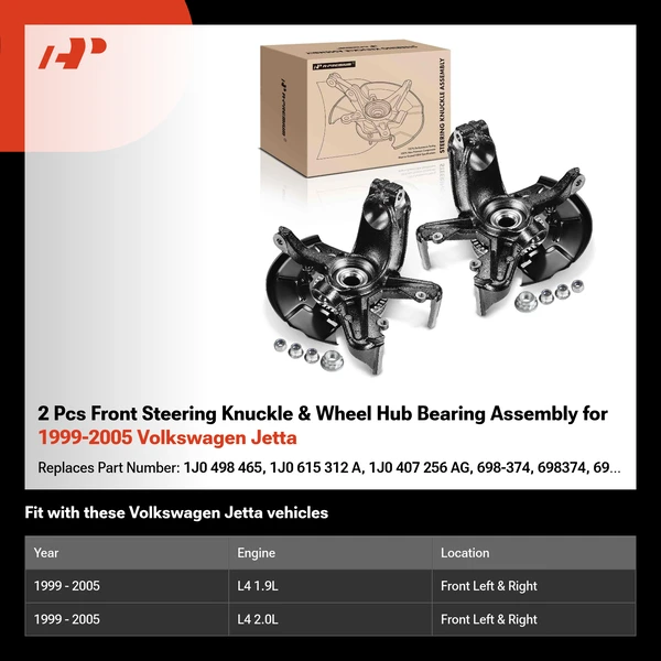 2 Pcs Front Steering Knuckle & Wheel Hub Bearing Assembly for 1999-2005 Volkswagen Jetta