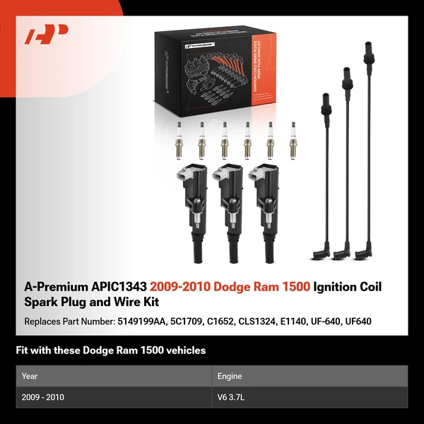 A-Premium APIC1343 2009-2010 Dodge Ram 1500 Ignition Coil Spark Plug and Wire Kit