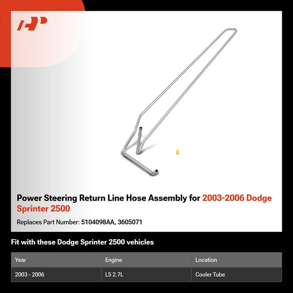 Power Steering Return Line Hose Assembly for 2003-2006 Dodge Sprinter 2500
