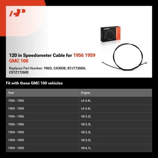 120 in Speedometer Cable for 1956 1959 GMC 100