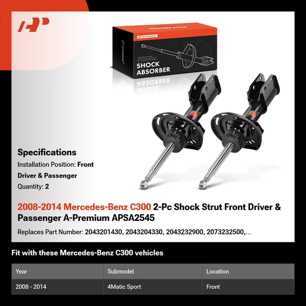 2008-2014 Mercedes-Benz C300 2-Pc Shock Strut Front Driver & Passenger A-Premium APSA2545