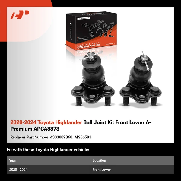 2020-2024 Toyota Highlander Ball Joint Kit Front Lower A-Premium APCA8873