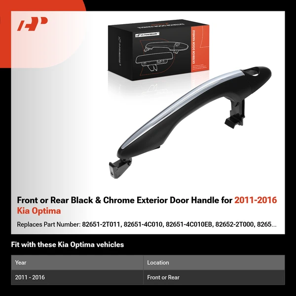 Front or Rear Black & Chrome Exterior Door Handle for 2011-2016 Kia Optima