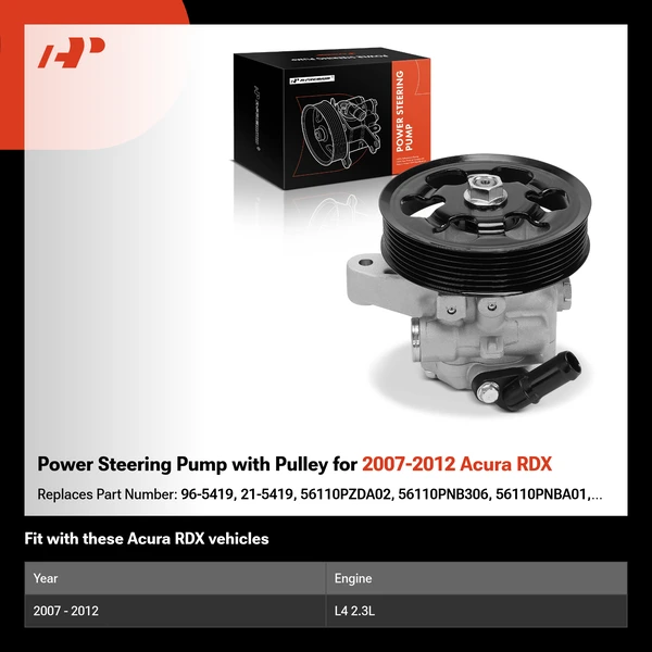 Power Steering Pump with Pulley for 2007-2012 Acura RDX
