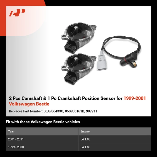 2 Pcs Camshaft & 1 Pc Crankshaft Position Sensor for 1999-2001 Volkswagen Beetle
