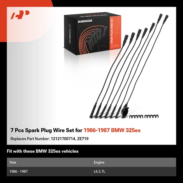 7 Pcs Spark Plug Wire Set for 1986-1987 BMW 325es