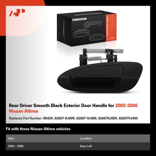 Rear Driver Smooth Black Exterior Door Handle for 2002-2006 Nissan Altima
