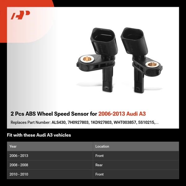 2 Pcs ABS Wheel Speed Sensor for 2006-2013 Audi A3