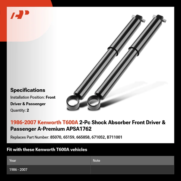 1986-2007 Kenworth T600A 2-Pc Shock Absorber Front Driver & Passenger A-Premium APSA1762