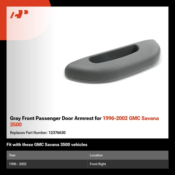 Gray Front Passenger Door Armrest for 1996-2002 GMC Savana 3500