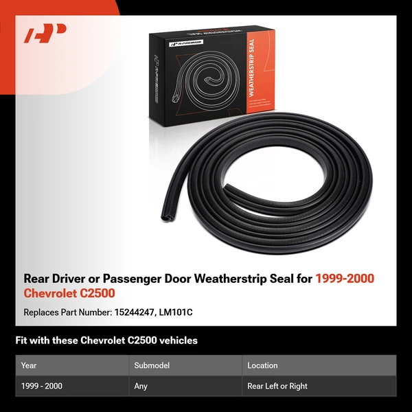 Rear Driver or Passenger Door Weatherstrip Seal for 1999-2000 Chevrolet C2500