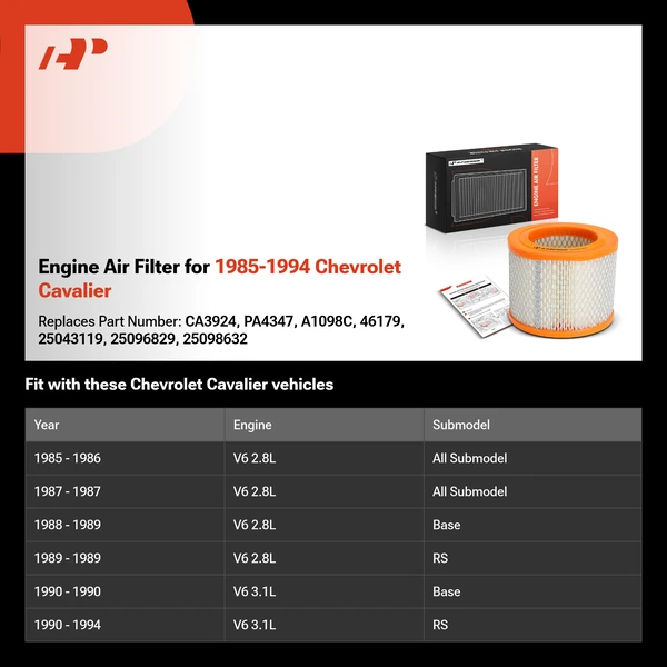 Engine Air Filter for 1985-1994 Chevrolet Cavalier