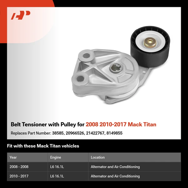 Belt Tensioner with Pulley for 2008 2010-2017 Mack Titan