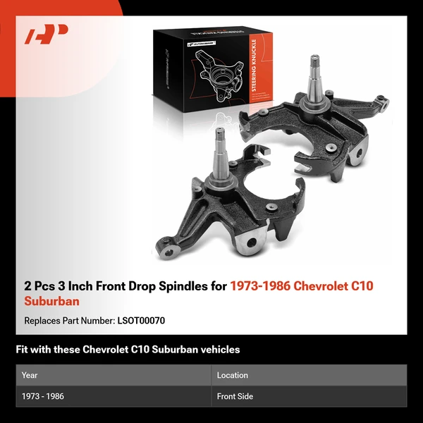 2 Pcs 3 Inch Front Drop Spindles for 1973-1986 Chevrolet C10 Suburban