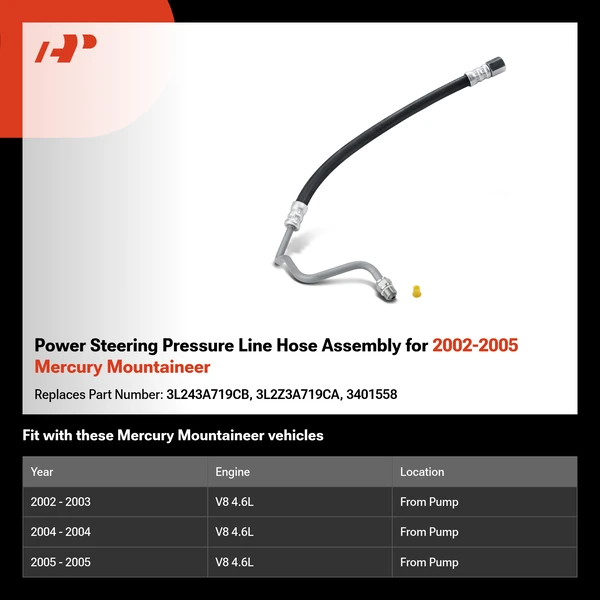 Power Steering Pressure Line Hose Assembly for 2002-2005 Mercury Mountaineer