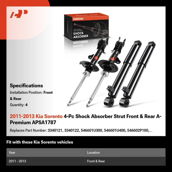 2011-2013 Kia Sorento 4-Pc Shock Absorber Strut Front & Rear A-Premium APSA1787