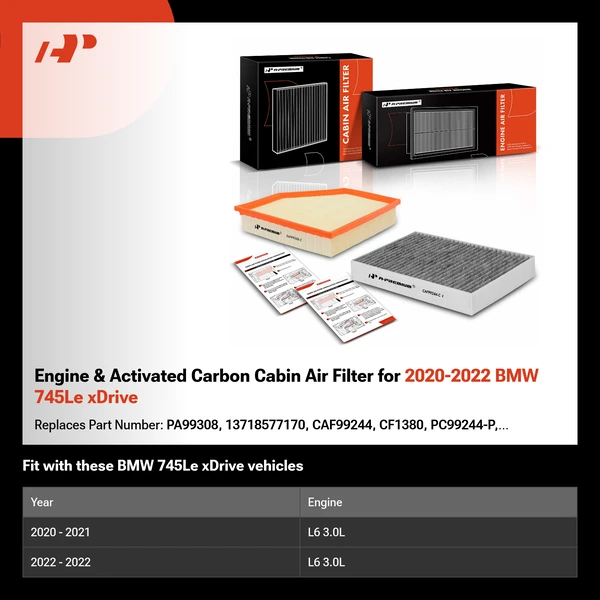 Engine & Activated Carbon Cabin Air Filter for 2020-2022 BMW 745Le xDrive